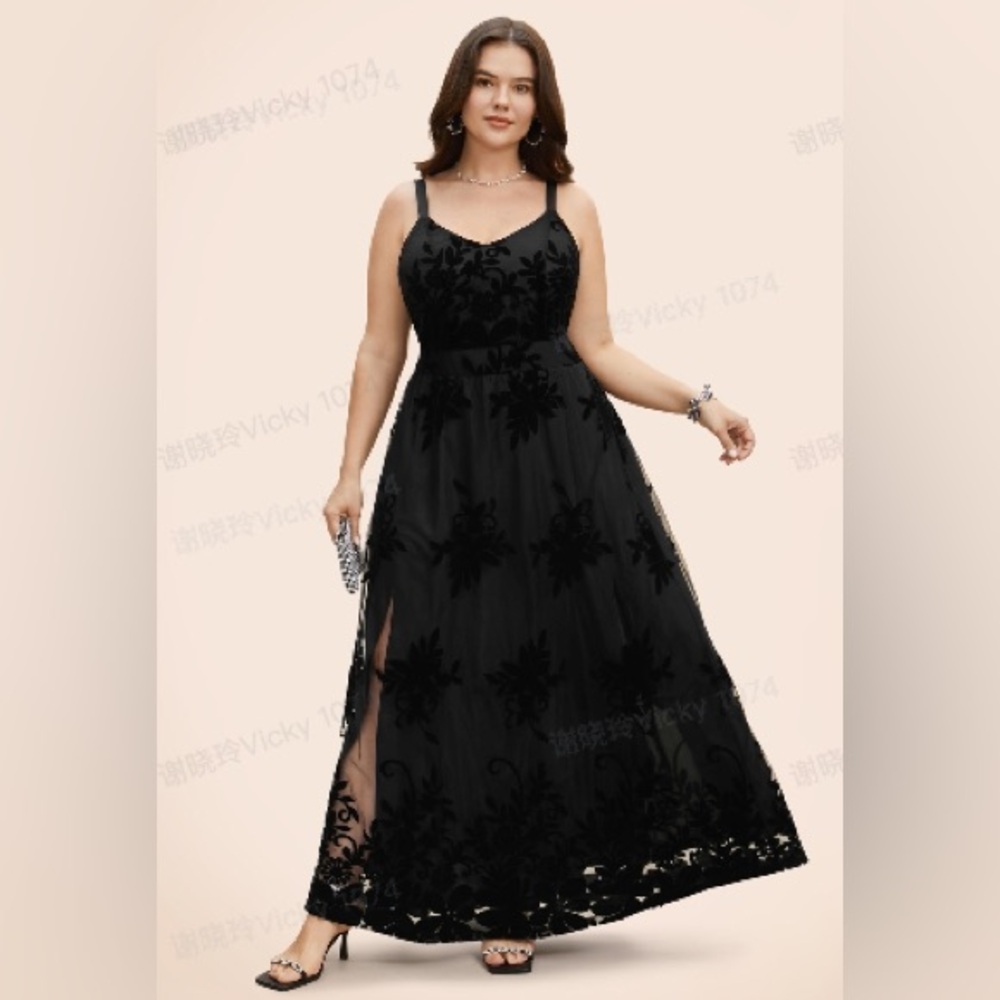 Elegant Black Floral Evening Dress